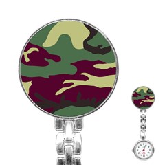 Camuflage Flag Green Purple Grey Stainless Steel Nurses Watch