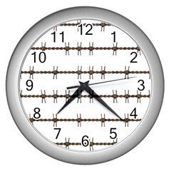 Barbed Wire Brown Wall Clocks (silver)  by Mariart