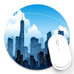 City Building Blue Sky Round Mousepads