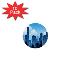 City Building Blue Sky 1  Mini Buttons (10 Pack) 