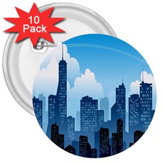 City Building Blue Sky 3  Buttons (10 Pack)  by Mariart