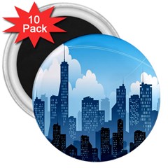 City Building Blue Sky 3  Magnets (10 Pack)  by Mariart