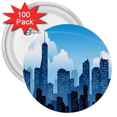 City Building Blue Sky 3  Buttons (100 Pack) 