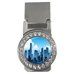 City Building Blue Sky Money Clips (cz)  by Mariart