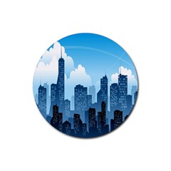 City Building Blue Sky Rubber Coaster (round)  by Mariart