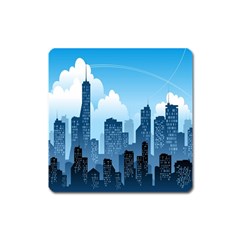 City Building Blue Sky Square Magnet