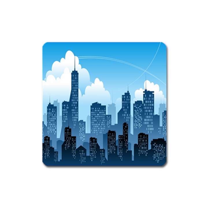 City Building Blue Sky Square Magnet