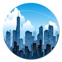 City Building Blue Sky Magnet 5  (round) by Mariart