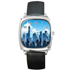 City Building Blue Sky Square Metal Watch