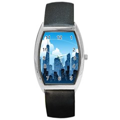 City Building Blue Sky Barrel Style Metal Watch