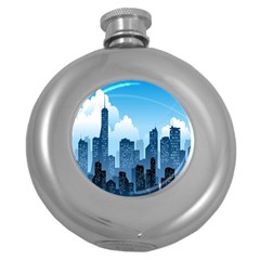 City Building Blue Sky Round Hip Flask (5 Oz) by Mariart