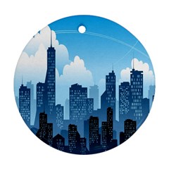 City Building Blue Sky Round Ornament (two Sides) by Mariart