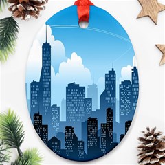 City Building Blue Sky Oval Ornament (two Sides)