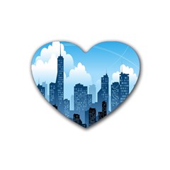 City Building Blue Sky Rubber Coaster (heart) 