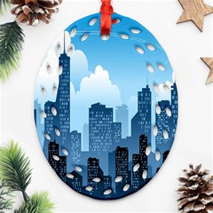 City Building Blue Sky Ornament (oval Filigree) by Mariart