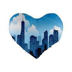 City Building Blue Sky Standard 16  Premium Heart Shape Cushions by Mariart