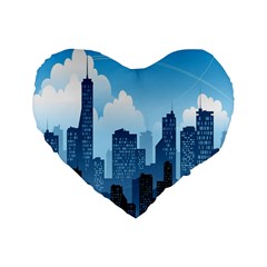 City Building Blue Sky Standard 16  Premium Flano Heart Shape Cushions by Mariart