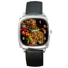 Christmas Tree Light Color Night Square Metal Watch by Mariart