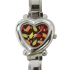 Autumn Leaves Pattern Heart Italian Charm Watch