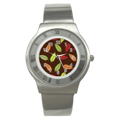 Autumn Leaves Pattern Stainless Steel Watch