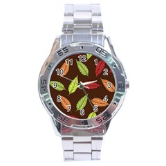 Autumn Leaves Pattern Stainless Steel Analogue Watch