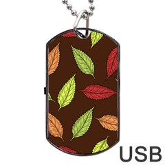 Autumn Leaves Pattern Dog Tag Usb Flash (two Sides) by Mariart