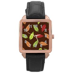 Autumn Leaves Pattern Rose Gold Leather Watch  by Mariart