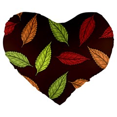 Autumn Leaves Pattern Large 19  Premium Flano Heart Shape Cushions by Mariart