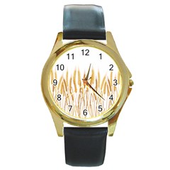 Wheat Plants Round Gold Metal Watch