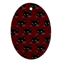 Face Cat Animals Red Ornament (oval)