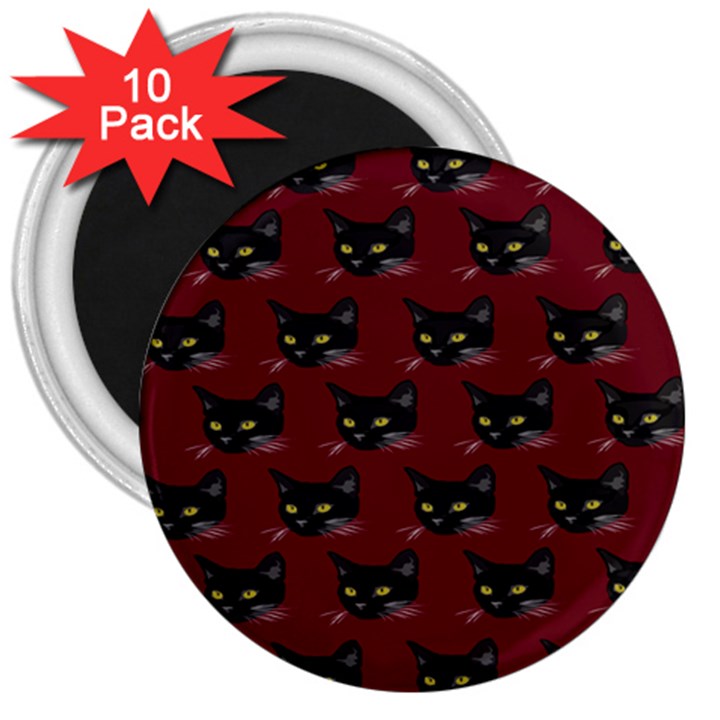 Face Cat Animals Red 3  Magnets (10 pack) 