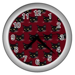 Face Cat Animals Red Wall Clocks (silver) 