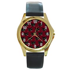 Face Cat Animals Red Round Gold Metal Watch by Mariart