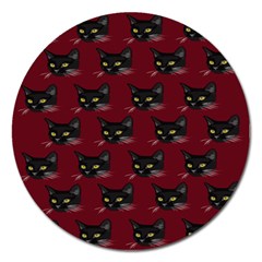 Face Cat Animals Red Magnet 5  (round)