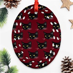 Face Cat Animals Red Ornament (oval Filigree) by Mariart