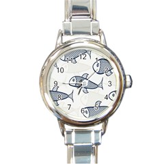 Fish Graphic Flooring Blue Seaworld Swim Water Round Italian Charm Watch by Mariart