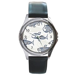 Fish Graphic Flooring Blue Seaworld Swim Water Round Metal Watch by Mariart