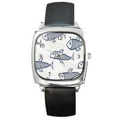 Fish Graphic Flooring Blue Seaworld Swim Water Square Metal Watch