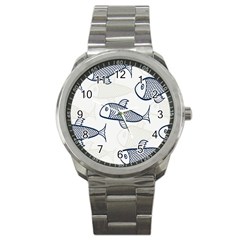 Fish Graphic Flooring Blue Seaworld Swim Water Sport Metal Watch