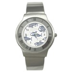 Fish Graphic Flooring Blue Seaworld Swim Water Stainless Steel Watch Front