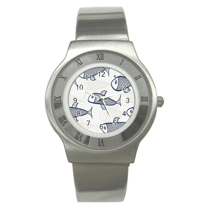 Fish Graphic Flooring Blue Seaworld Swim Water Stainless Steel Watch