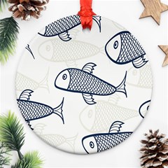 Fish Graphic Flooring Blue Seaworld Swim Water Round Ornament (two Sides) by Mariart