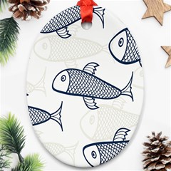 Fish Graphic Flooring Blue Seaworld Swim Water Oval Ornament (two Sides) by Mariart