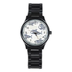 Fish Graphic Flooring Blue Seaworld Swim Water Stainless Steel Round Watch by Mariart