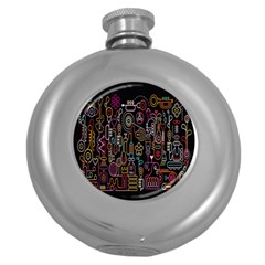 Features Illustration Round Hip Flask (5 Oz)