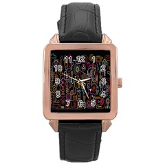 Features Illustration Rose Gold Leather Watch 