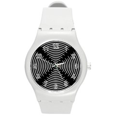 Gold Wave Seamless Pattern Black Hole Round Plastic Sport Watch (m) by Mariart