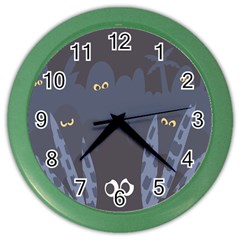 Ghost Halloween Eye Night Sinister Color Wall Clocks by Mariart