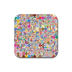 Circle Rainbow Polka Dots Rubber Coaster (square) 