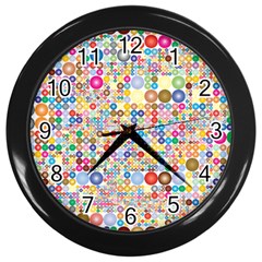 Circle Rainbow Polka Dots Wall Clocks (black) by Mariart